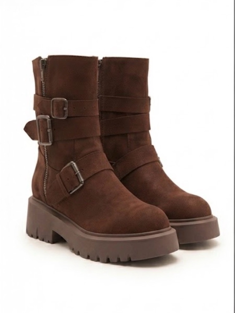 ♥️♥️ Madden Girl Women's Chocolate Mally Moto Buckle Lug Sole Boots